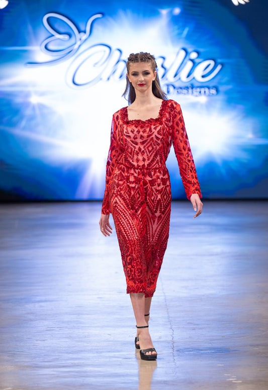 Charlie Designs Red Sequin Dress